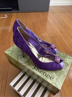 J. Renee Purple Satin Peep-Toe Pumps size 7.5